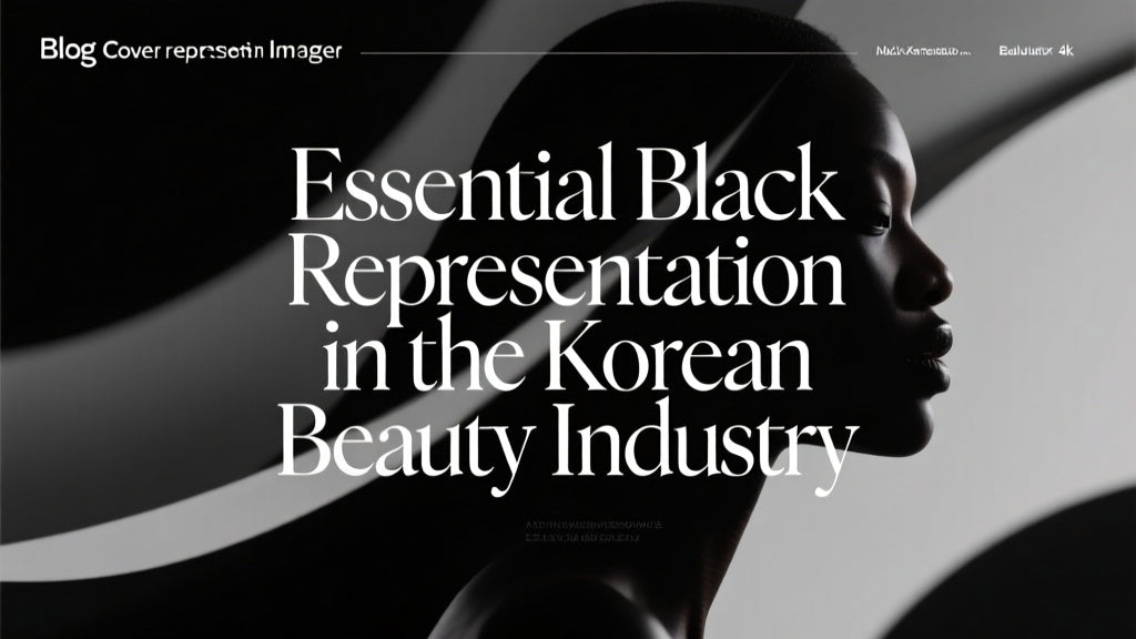 A dark, elegant image featuring a Black woman's profile, forming the main visual element. The article title "Essential Black Representation in the Korean Beauty Industry" overlays the image.
