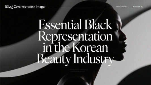 A dark, elegant image featuring a Black woman's profile, forming the main visual element. The article title "Essential Black Representation in the Korean Beauty Industry" overlays the image.
