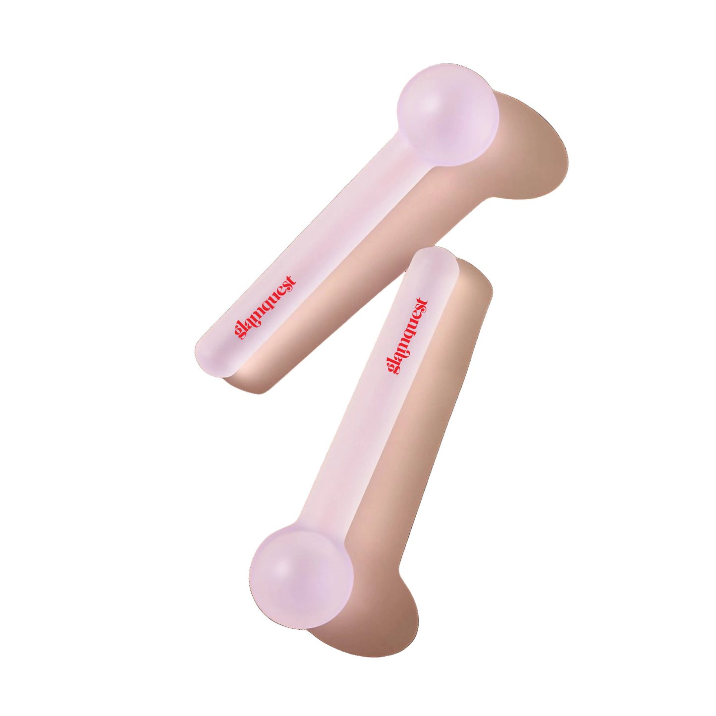 Two Glamquest-branded pink facial roller tools with round ball tips, displayed on a white background.